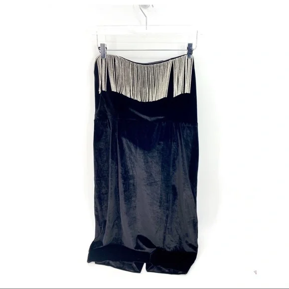 SOLD LPA Audra Dress Velvet Diamond Fringe womens XL black silver gemstone - Picture 5 of 16